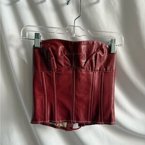 Burgundy Red Leather Corset